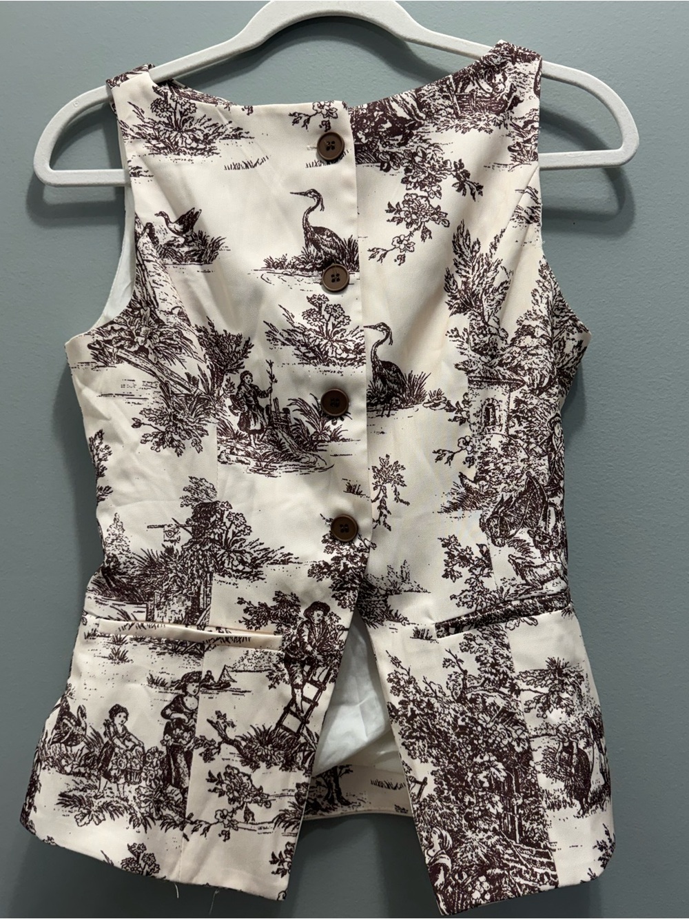 Cider Cream and Brown Toile Button-Back Vest